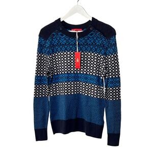 KRIMSON KLOVER SWEATER WMNS LARGE FAIR ISLE WOOL SILK COTTON INDIGO BLUE NEW